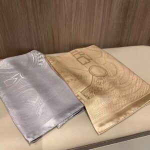 Mulberry silk jacquard scarf in champagne and silver gray colors